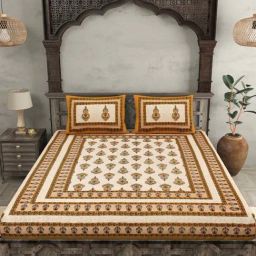 JaipurFabric Yellow 100% Pure Cotton 150 TC Double Bedsheet with 2 Pillow Covers-16