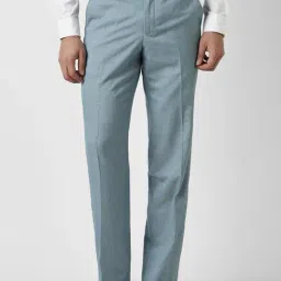 Van Heusen Blue Regular Fit Solid Formal Trousers-picture-3