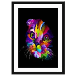 999Store Multicolor MDF Abstract Cat Face Printed Paper Wall Painting - Set of 1 image 2