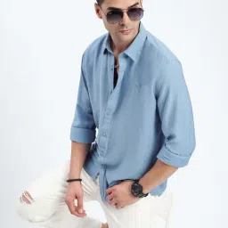 showoffff SHOWOFF Blue Cotton Slim fit Solid Shirt-picture-39