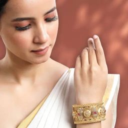 Peora Gold Traditional Synthetic Stone Openable Kada Bangle-image-29