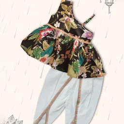 Peekaaboo Kids Girls Floral Printed Regular Pure Cotton Top with Dhoti Pants-picture-27