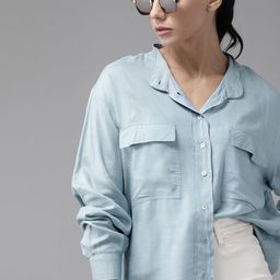 Roadster Women Blue Solid Casual Shirt-image-10