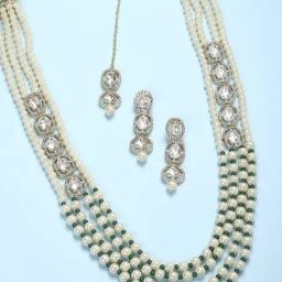 OOMPH Gold Kundan & Pearls Ethnic Long Necklace Set-image-24