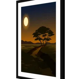 999Store Brown MDF Moon Light with Tree Printed Paper Wall Painting - Set of 1 image 3
