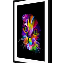 999Store Multicolor MDF Abstract Cat Face Printed Paper Wall Painting - Set of 1 image 3