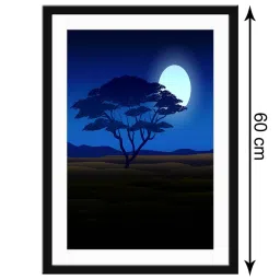 999Store Navy Blue & Brown MDF Moon Light with Tree Printed Paper Wall Painting - Set of 1 image 5