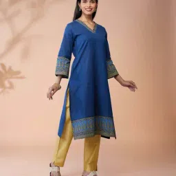 Daali Navy Cotton Regular Fit Kurtas-picture-44