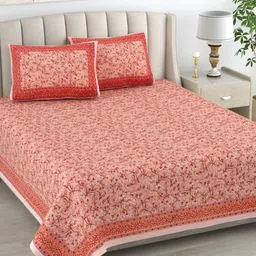 The Craft Monk Brown & White Floral King Bedsheet with 2 Pillow Covers-image-42