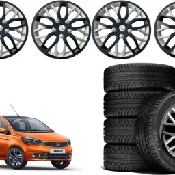 Auto Pearl ViBS49 R14 355.6 mm(14 Inch) PPress Type Wheel Hubcap with Retention Ring Glossy Black Red Strip Wheel Cover for Tata Tiago 1.05 Revotorq XT (Set of 4)-image-25