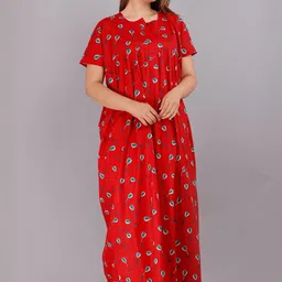 AAKARSHANA CREATION Red Pure Cotton Maxi Printed Nightdress-picture-4