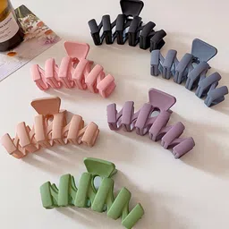 DIVASTRI Women Set of 6 Matte Finish Zig Zag Plastic Claw Clips-picture-45