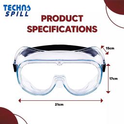 TECHNOSPILL Universal Full Rim Clear Adjustable Safety Goggles (Packof 2) image 2