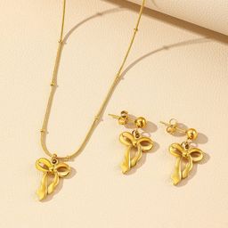 Jewels Galaxy Gold-Plated Anti Tarnish Bow Jewellery Set-50