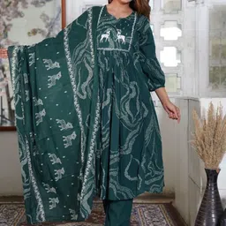KALINI Women Printed Regular Pure Cotton Kurta with Trousers & With Dupatta-28