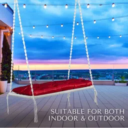 Swingzy White & Red Textured Hammock Swing With Cushion image 3