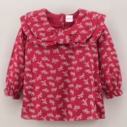 Babyhug Full Sleeves Printed Rayon Top With Frill Detailing- Red-image-39