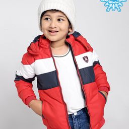 Babyhug Full Sleeves Color Block Hooded Jacket - Red Off White-image-61