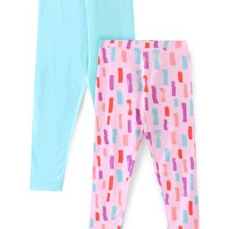 Pine Kids Full Length Stretchable and Biowash Cotton Printed & Solid Color Leggings Pack of 2 - Pink Blue-image-85