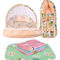 Kwitchy New Born Baby Bedding Set Combo Mattress with Net Sleeping Bag - Orange-picture-17