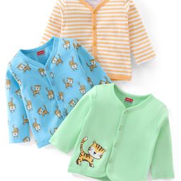 Babyhug 100% Cotton Full Sleeves Vests Stripes & Tiger Print Pack of 3- Green Orange & Blue-picture-21