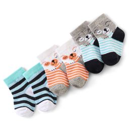Cute Walk by Babyhug Anti Bacterial Ankle Length Cotton Knit Socks Stripes & Bear Design Pack of 3 - Orange Blue & Grey-image-35
