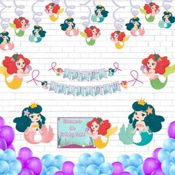 Untumble Mermaid Theme Birthday Decoration Swirls Kit for Kids Multicolor - Pack of 56-image-19