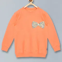 Kiddopanti Full Sleeves Bow Applique Sequin Embellished Sweatshirt - Peach-picture-14