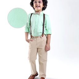 Mark & Mia Full Sleeves Party Shirt & Trouser Set with Suspender & Bow - Multicolour-image-69