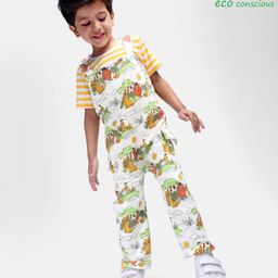 Babyoye Disney Cotton Knit Dungaree & Half Sleeves T-Shirt Set with The Lion King Print - Multicolor-image-86