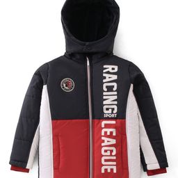 Pine Kids Woven Full Sleeves Padded Hooded Jacket Text Print - Multicolour-image-70