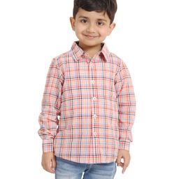 Campana 100% Cotton Full Sleeves Plaid Check Shirt - Orange & Multicolour-image-51