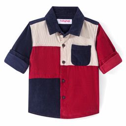 Babyhug Cotton Woven Full Sleeves Corduroy Shirt With Cut & Sew Design - Dark Red-image-74
