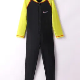 Rovars Lycra Full Raglan Sleeves Solid Color Body Swimsuit - Black & Lemon Yellow-picture-39