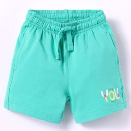 Doreme Terry Knit Knee Length Shorts with Text Print - Turquoise-image-56