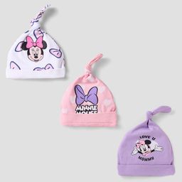 Babyhug Disney Interlock Knit Knot Cap With Minnie Mouse Graphics Pack Of 3 - White Pink & Purple-picture-20