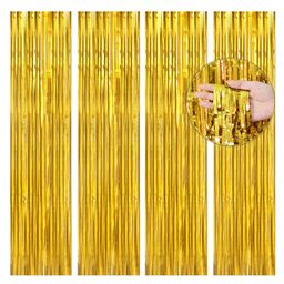 Bubble Trouble Gold Foil Fringe Curtain, Metallic Photo Booth Backdrop Tinsel Door Curtains Gold - Pack of 4-picture-2