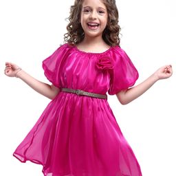 Hola Bonita Half Sleeves Solid Color Dress with Floral Applique - Dark Pink-image-50