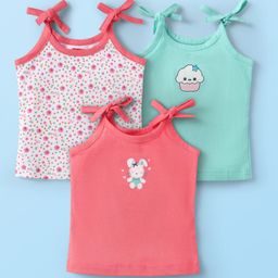 Babyhug 100% Cotton Knit Slips With Floral & Animal Print Pack Of 3 - Pink White & Light Green-image-40