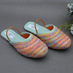 Little Palz Threadwork Embroidered Mojaris - Green-image-1
