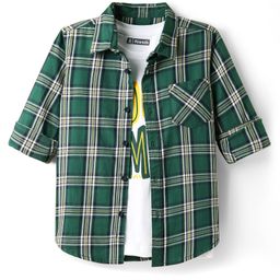 Pine Kids Cotton Woven Full Sleeves Checkered Shirt With T-Shirt - Green-image-31