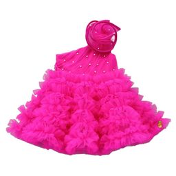 Tilism Net Knit One Shoulder Ruffle Detailed & Pearls Embellished Dress - Pink-image-83