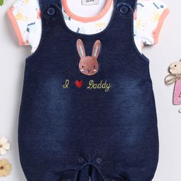 Wonderchild Interlock Bunny Patch Embroidered Romper With Half Puffed Sleeves Top -Denim Blue-image-86