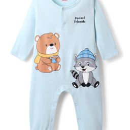 Babyhug 100% Cotton Interlock Knit Full Sleeves Romper with Animal Print - Light Blue-image-12