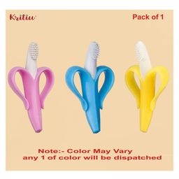 Kritiu Silicone Banana Shaped Teething Toothbrush Teether for Babies- Multicolor-(Pack of 1)-picture-9