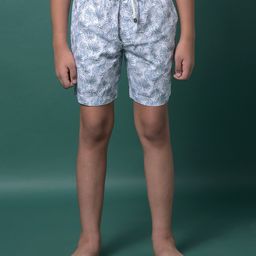 CRIMSOUNE CLUB Cotton Woven Leaves Printed Shorts - Blue-image-23