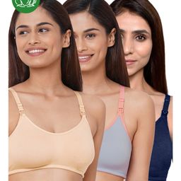 Inner Sense Organic Cotton Knit Pack Of 3 Solid Antimicrobial Maternity Bras With Nursing Access - Multi Colour-picture-8