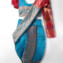 Bhartiya Paridhan Woven Half Sleeves Silk Saree With Foil Peacock Print - Light Blue-picture-25