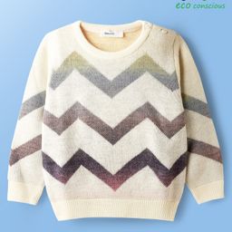 Babyoye Knitted Full Sleeves Pullover Sweater With Chevron Design - Off White-picture-36