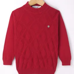 Noddy Cotton Lycra Knit Full Sleeves Geometric Designed Sweater - Red-picture-41